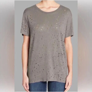 Woman IRO JEANS Smoke Gray Sija 100% Linen Distressed S/s T-shirt Top Sz Small